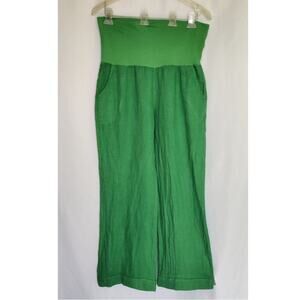 Italian Linen Maternity Pants Pockets Kelly Green Size M Elastic Waist